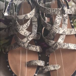 WOW Cabi wrap around snake skin sandals for $8